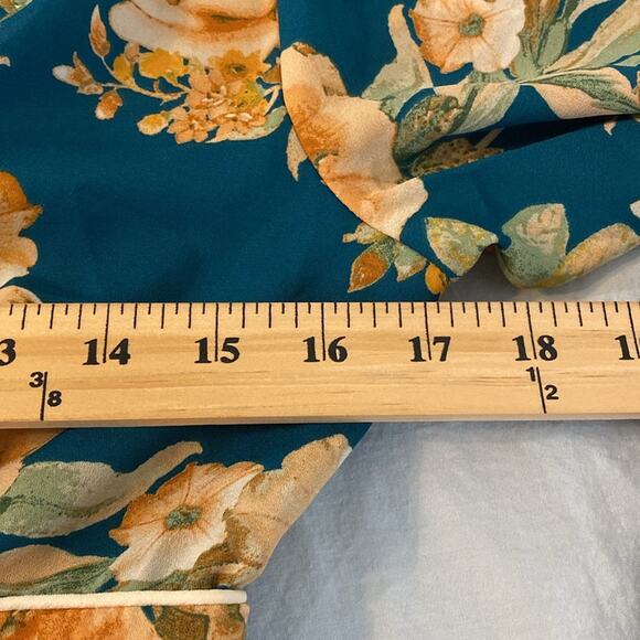 June & Hudson Teal Floral Button Front Midi Dress Size Medium - Picture 6 of 9